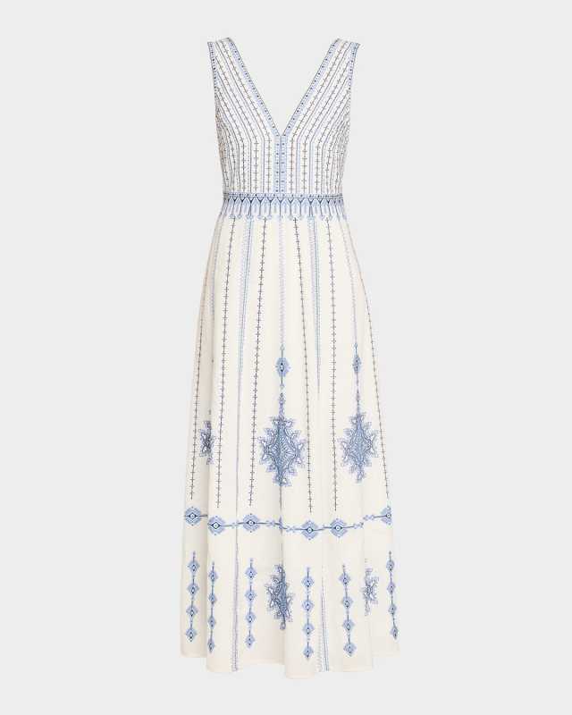 Nellie Astragal Embroidered Sleeveless Maxi Dress